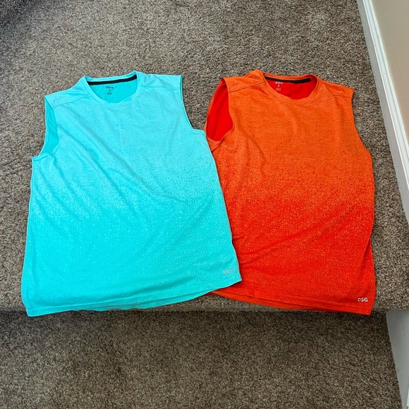 ⭐️EUC - 2 DSG Mens Small Cut-Off Dro-Fit Shirts - Light Aqua & Orange Ombré - Picture 1 of 5